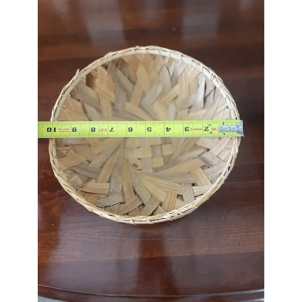 Vintage Hand Woven Wood Splint Basket Rustic Farmhouse Bread Decorative